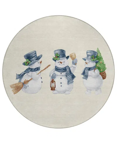 Addison Holiday Washable Indoor/outdoor Acn1826 8'x8' Round Area Rug In White