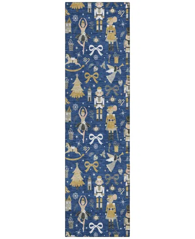 Addison Holiday Washable Indoor/outdoor Acn1827 2'3"x7'6" Runner Area Rug In Blue
