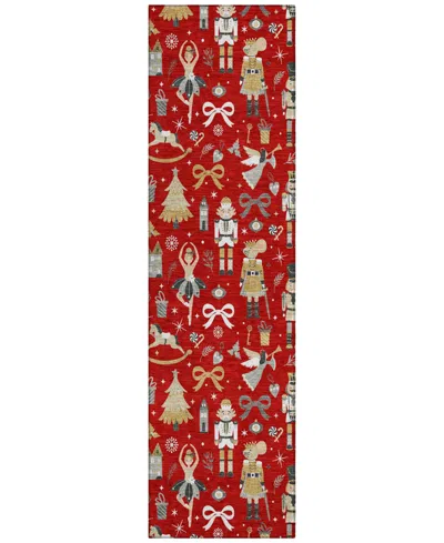 Addison Holiday Washable Indoor/outdoor Acn1827 2'3"x7'6" Runner Area Rug In Red