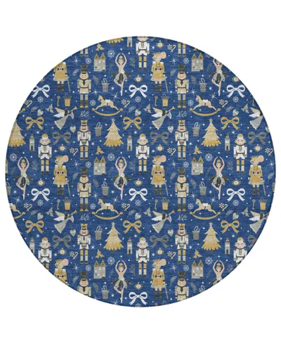Addison Holiday Washable Indoor/outdoor Acn1827 8'x8' Round Area Rug In Blue