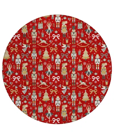 Addison Holiday Washable Indoor/outdoor Acn1827 8'x8' Round Area Rug In Red