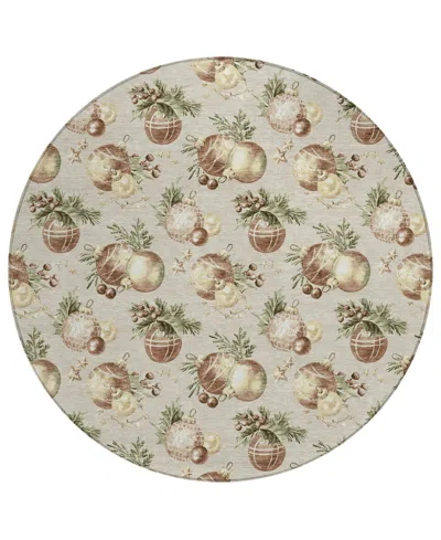 Addison Holiday Washable Indoor/outdoor Acn1828 8'x8' Round Area Rug In Brown