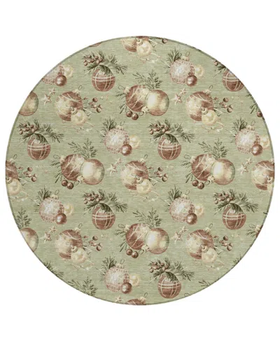 Addison Holiday Washable Indoor/outdoor Acn1828 8'x8' Round Area Rug In Green