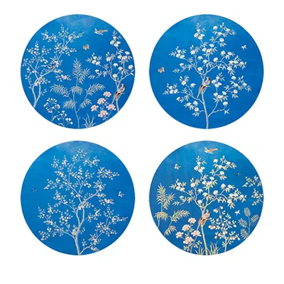 Addison Ross Chinoiserie Lacquer Round 15 Placemats, Set Of 4 In Blue