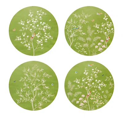 Addison Ross Chinoiserie Lacquer Round 15 Placemats, Set Of 4 In Green
