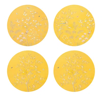 Addison Ross Chinoiserie Lacquer Round 15 Placemats, Set Of 4 In Yellow