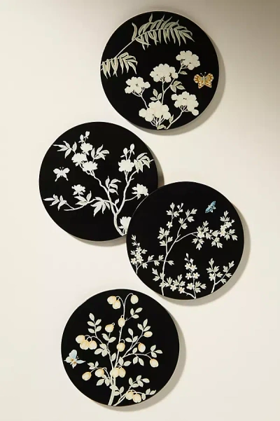 Addison Ross Chinoiserie Lacquered Coasters, Set Of 4 In Black