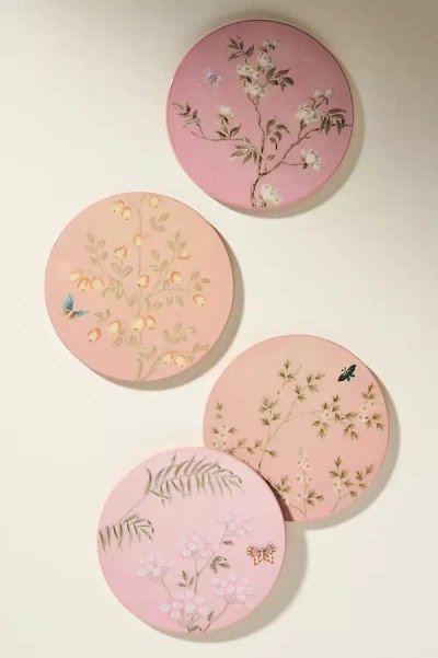 Addison Ross Chinoiserie Lacquered Coasters, Set Of 4 In Pink
