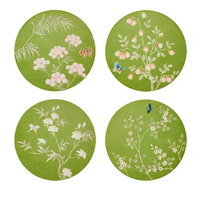 Addison Ross Chinoiserie Lacquered Coasters, Set Of 4 In Green