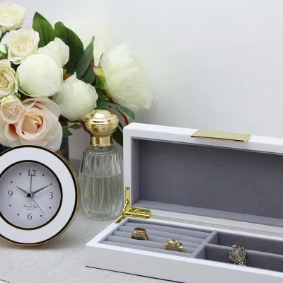 Addison Ross Enamel Alarm Clock In White,gold