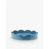 Addison Ross London Blue Scalloped Wood Tray 21.5cm In Blue