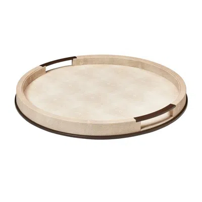 Addison Ross Ltd Uk Large Round Ecru Shagreen Tray In Neutral