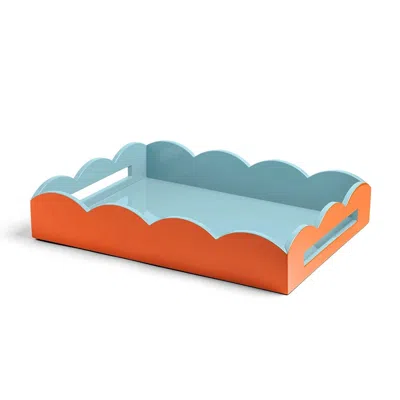 Addison Ross Ltd Uk Orange & Chambray Lacquered Scallop Medium Two-tone Tray