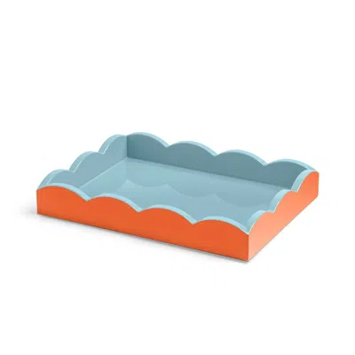 Addison Ross Ltd Uk Orange & Chambray Lacquered Scallop Small Two-tone Tray In Blue