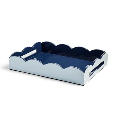 Addison Ross Ltd Uk Pale Denim & Navy Lacquered Scallop Medium Two-tone Tray In Blue