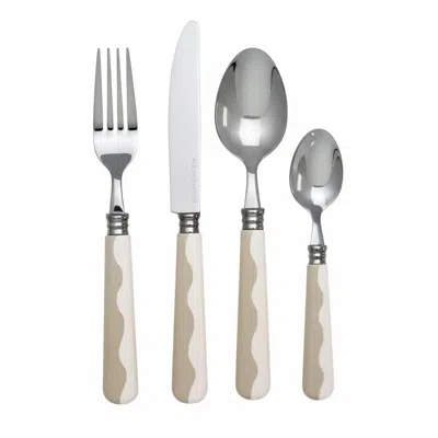 Addison Ross Ltd Uk Wave Cutlery - Cappuccino & White (16‑piece Set) In Neutral