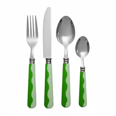 Addison Ross Ltd Uk Wave Cutlery - Leaf & Apple Green (16‑piece Set)