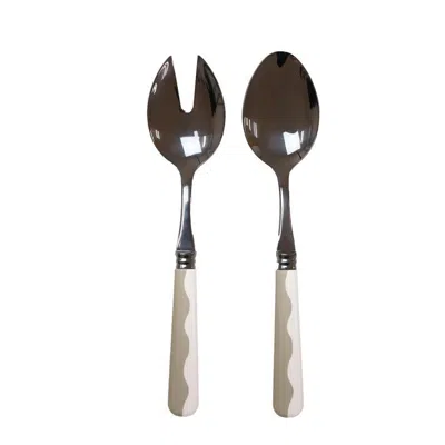 Addison Ross Ltd Uk Wave Salad Servers - Cappuccino & White (2‑piece Set) In Neutral