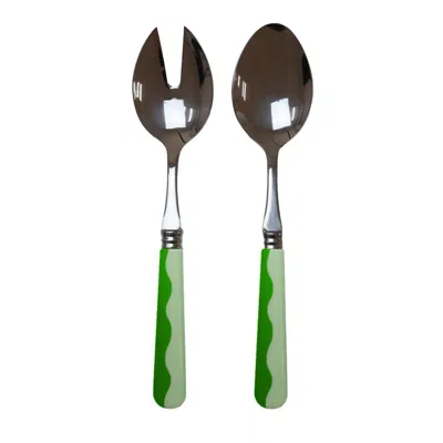Addison Ross Ltd Uk Wave Salad Servers - Leaf & Apple Green (2‑piece Set)