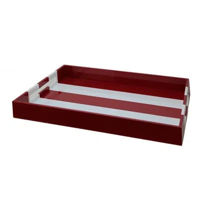 Addison Ross Striped Large Lacquered Ottoman Tray In White,red