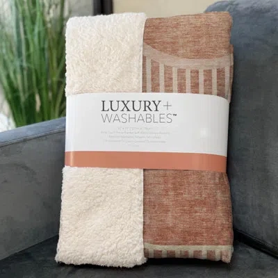 Addison Rugs Addison Machine Washable Sherpa Art Deco Throw Blanket In Salmon Geometric 1