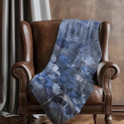 Addison Rugs Addison Machine Washable Sherpa Asb613 Floral Throw Blanket In Blue