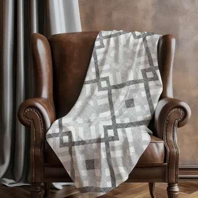 Addison Rugs Addison Machine Washable Sherpa Asb616 Geometric Throw Blanket In Gray