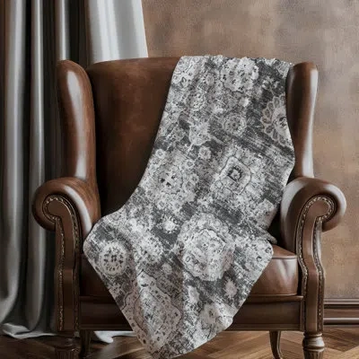 Addison Rugs Addison Machine Washable Sherpa Asb634 Floral Throw Blanket In Gray