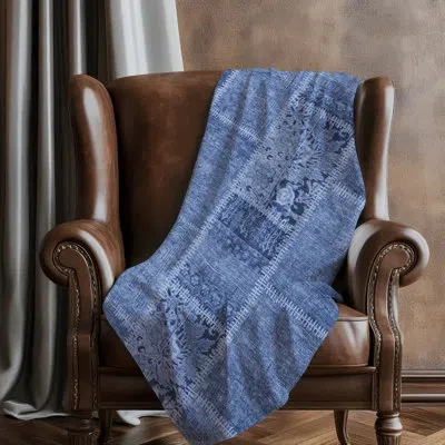 Addison Rugs Addison Machine Washable Sherpa Asb635 Patchwork Throw Blanket In Navy