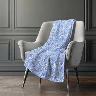Addison Rugs Addison Machine Washable Sherpa Asb662 Floral Throw Blanket In Blue