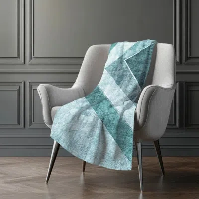 Addison Rugs Addison Machine Washable Sherpa Asb671 Geometric Throw Blanket In Blue