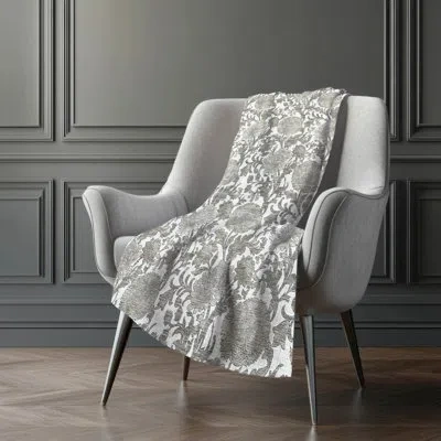 Addison Rugs Addison Machine Washable Sherpa Asb677 Floral Throw Blanket In Gray