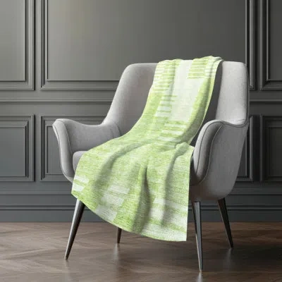 Addison Rugs Addison Machine Washable Sherpa Asb686 Striped Throw Blanket In Green