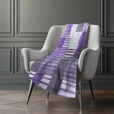 Addison Rugs Addison Machine Washable Sherpa Asb687 Striped Throw Blanket In Purple