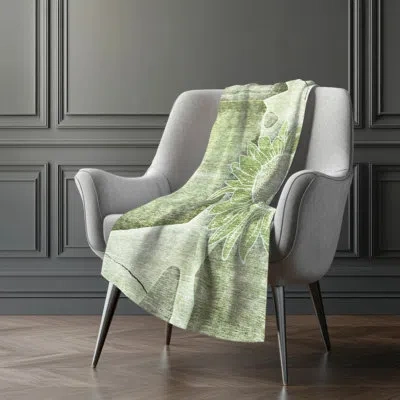 Addison Rugs Addison Machine Washable Sherpa Asb700 Floral Throw Blanket In Aloe Floral