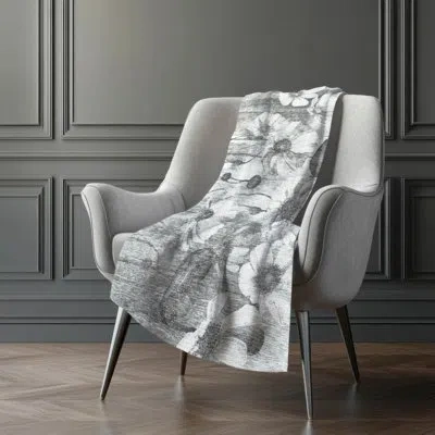 Addison Rugs Addison Machine Washable Sherpa Asb712 Floral Throw Blanket In Gray