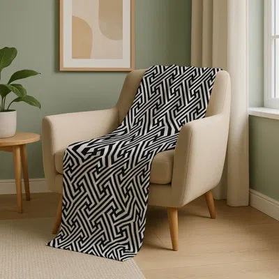 Addison Rugs Addison Machine Washable Sherpa Asb731 Geometric Throw Blanket In Black
