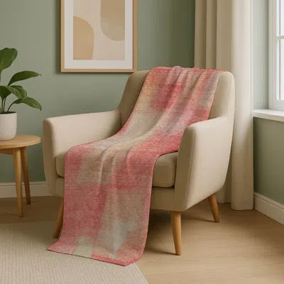 Addison Rugs Addison Machine Washable Sherpa Asb742 Squares Throw Blanket In Pink