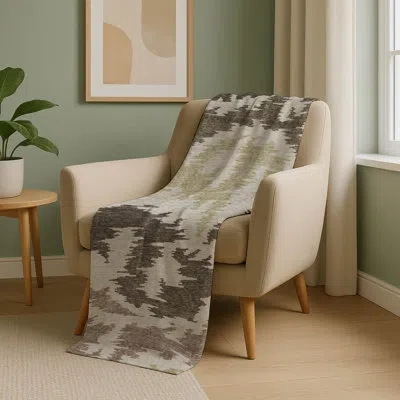 Addison Rugs Addison Machine Washable Sherpa Asb746 Abstract Throw Blanket In Gray