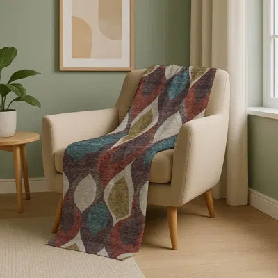 Addison Rugs Addison Machine Washable Sherpa Asb749 Mid-century Modern Throw Blanket In Brown Geometric