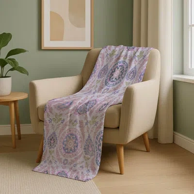 Addison Rugs Addison Machine Washable Sherpa Asb751 Floral Throw Blanket In Purple