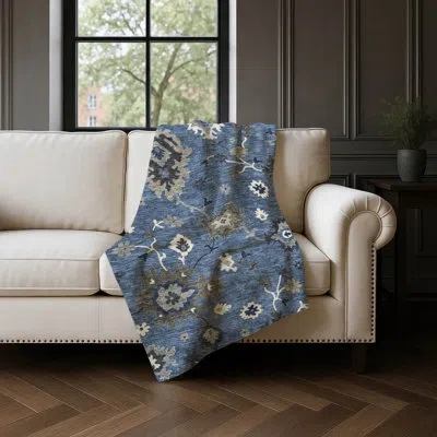 Addison Rugs Addison Machine Washable Sherpa Asb753 Oushak Throw Blanket In Blue