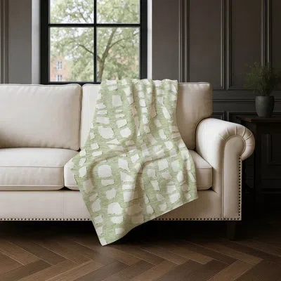 Addison Rugs Addison Machine Washable Sherpa Asb754 Squares Throw Blanket In Green