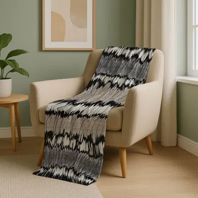 Addison Rugs Addison Machine Washable Sherpa Asb755 Stripes Throw Blanket In Black