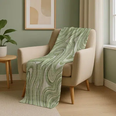 Addison Rugs Addison Machine Washable Sherpa Asb756 Swirls Throw Blanket In Green