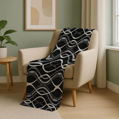 Addison Rugs Addison Machine Washable Sherpa Asb757 Waves Throw Blanket In Black