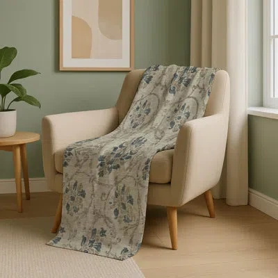 Addison Rugs Addison Machine Washable Sherpa Asb762 Floral Throw Blanket In Neutral