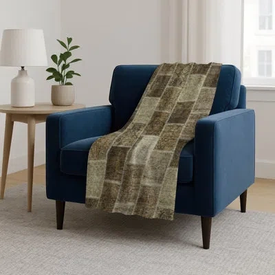 Addison Rugs Addison Machine Washable Sherpa Asb772 Patchwork Throw Blanket In Brown