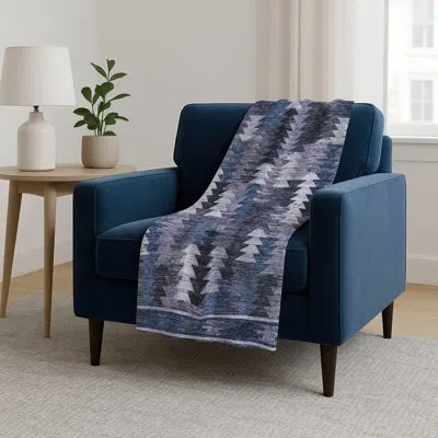 Addison Rugs Addison Machine Washable Sherpa Asb798 Southwest Throw Blanket In Blue