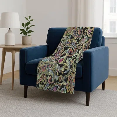 Addison Rugs Addison Machine Washable Sherpa Asb834 Paisley Throw Blanket In Blue